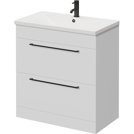 Napoli 460 Gloss White 800mm 2 Drawer Vanity Unit with Glide Basin - 800mm - Matt Black 480mm Handle