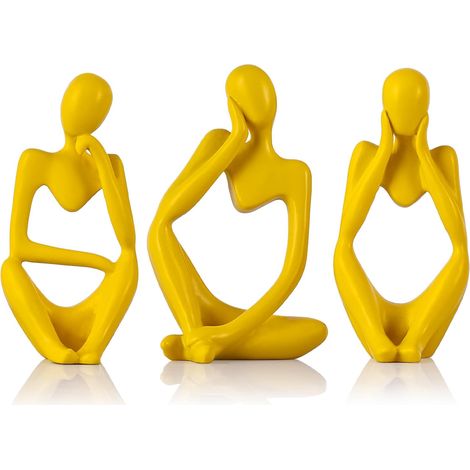Lot de 3 Statues Penseur Jaune et Bleu, Décoration de Table, Meuble TV, Étagère et Bureau, Figurines en Résine pour Salon, Décoration Minimaliste de Bibliothèque, Sculpture Moderne (1/5)