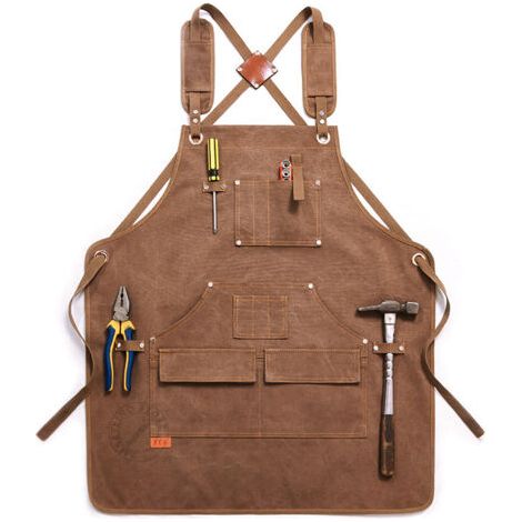 [JAMAIS UTILISÉ]Tablier de travail unisexe avec poche pour outils multifonctions, pour soudage, travail du bois, peinture, BBQ, toile épaisse (1/5)