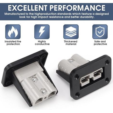 Lot de 2 50A Prise encastrée Prise de Charge, Batterie Connecteur avec Plaque de Montage Compatible avec Les Anderson SB50, Montage Encastré, pour Caravane Camion Chariot élévateur (1/3)