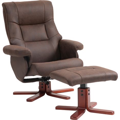 Dark Brown Faux Leather Recliner Chair with Footstool-Manual Adjustable Comfort Set