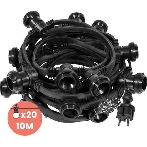 Guirlande lumineuse extérieur IP65 10m noire 20 douilles E27 raccordable ambiance guinguette câble renforcé intempéries (1/5)