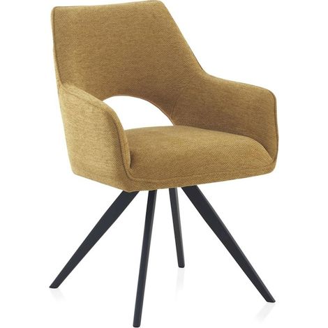 x4 Fauteuils tapissé pivotant moutarde pieds métal noir design - moutarde tissu pieds métal noir (1/5)