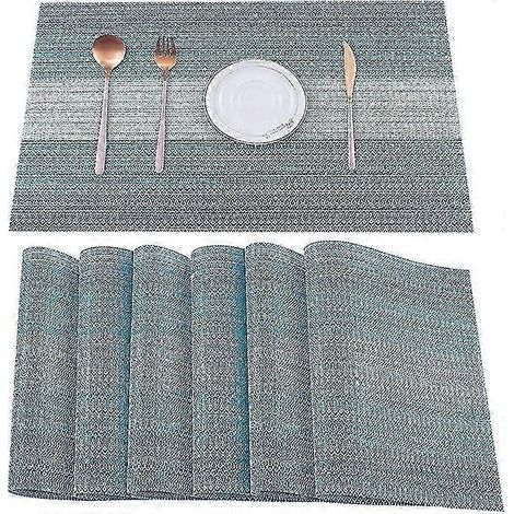 Lot de 10 sets de table bleus résistants à la chaleur et lavables, en vinyle tissé à mailles croisées, compatibles avec les tables de cuisine et de salle à manger. (1/5)