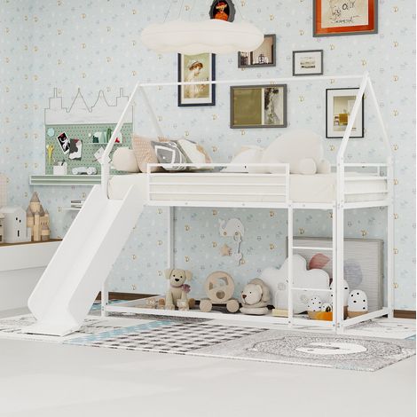 Etagenbett mit Rutsche Metall Weiß Spielhausdesign OKMYHOME (1/5)