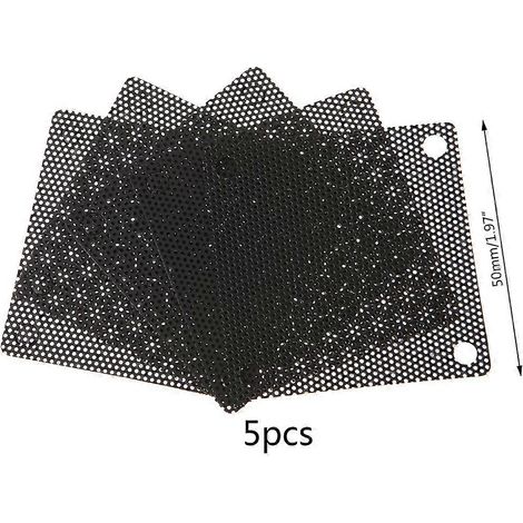 Lot de 5 grilles de protection anti-poussière en PVC noir (50 mm x 50 mm) pour ventilateurs de boîtier PC. (1/5)