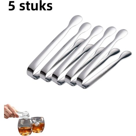 Ensemble de 5 pinces à glaçons en Acier inoxydable (inox) - Pinces pour glaçons et sucres - Pour cocktails et boissons - Accessoires de bar - Pinces alimentaires - Argent (1/5)