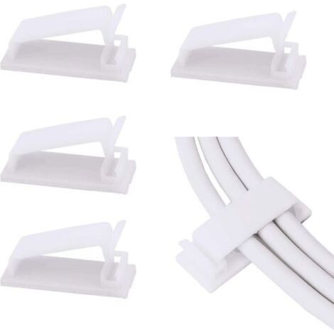 Pack of 50 Self-Adhesive Cable Management Clips (White), Cable Organizers, Wire Clips, Cord Holder for TV, PC, Ethernet Cable Under Desk, Home, and Office. (1/5)