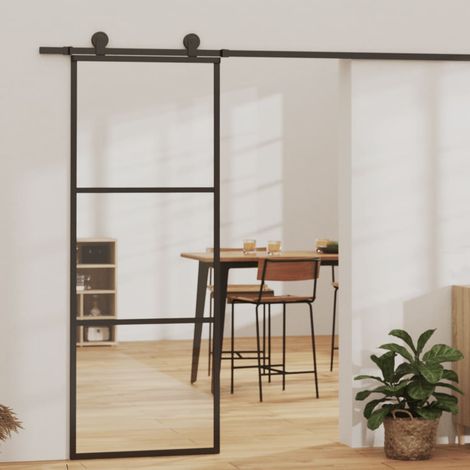 FIMEI Porte coulissante Verre ESG et aluminium 76x205 cm Noir (1/5)