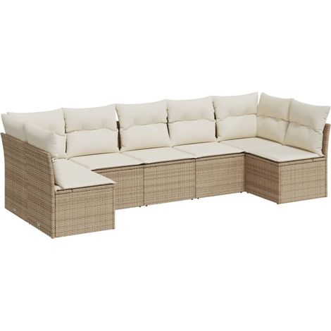 Set sofás de jardín 7 piezas y cojines ratán sintético beige vidaXL (1/4)