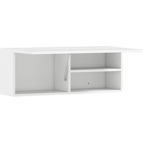 Wand-Badschrank aus weißem Holz mit Klapptür und Gasdruckdämpfer 80 x 25 x 30 cm MODENUIT (1/5)
