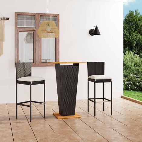vidaXL Ensemble de bar de jardin 3 pcs et coussins Résine tressée Noir (1/5)