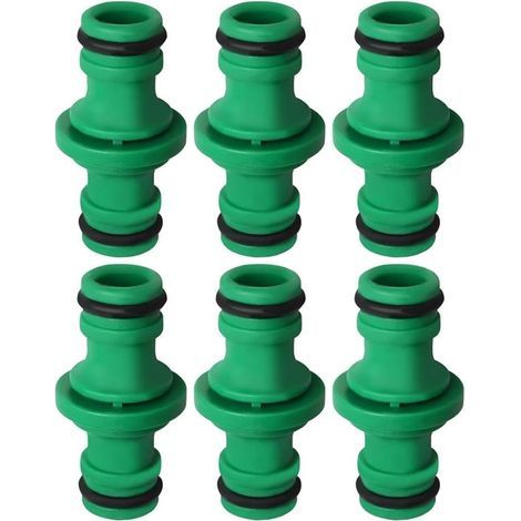 Paquete de 6 conectores dobles para manguera, conector doble macho para manguera, conector de plástico para mangueras de jardín (verde) (1/5)