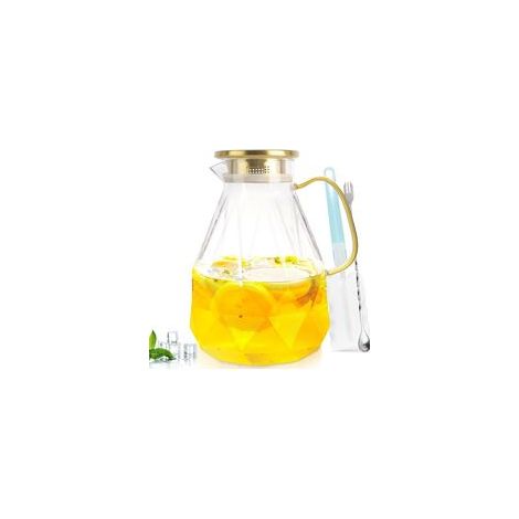 carafe en verre, 2 litre cruche d'eau en verre avec cperchio scellé pour l'eau chaude et froide, café, lait(avec brosse pour tasses &Coaster&cuillère à remuer) (1/5)