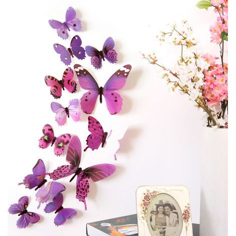 Pegatinas de pared tridimensionales, mariposa simulada, impresión a color, mariposa, decoración de habitaciones de boda, fondo de TV, decoración de salas de estar (1/2)