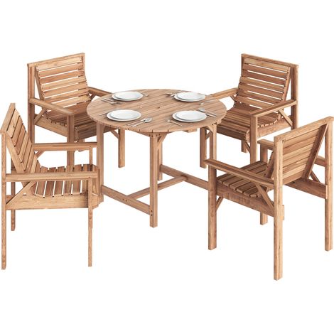 Outsunny Garden Dining Set, Round Table and Chairs w/ Parasol Hole, Natural (1/5)