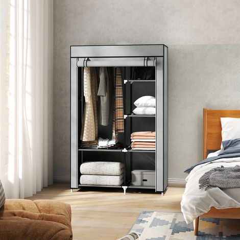 Armadio multiuso - 6 ripiani, 1 asta appendiabiti - tessuto non tessuto grigio