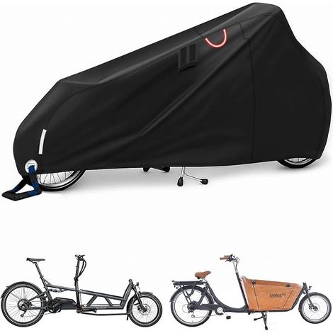 Housse Protection Velo Cargo Bache Velo Impermeable Exterieur Housse Vélo Cargo avec Bandes Réfléchissantes 420D Oxford Protection pour Vélos de Charge à Deux Roues 270x75x100cm (1/5)