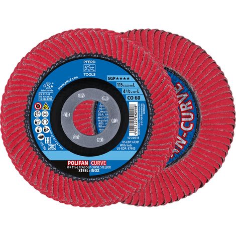 PFERD TOOLS POLIFAN-Flap Discs PFR 115-L CO 60 SGP CURVE STEELOX 2 Stk (1/5)