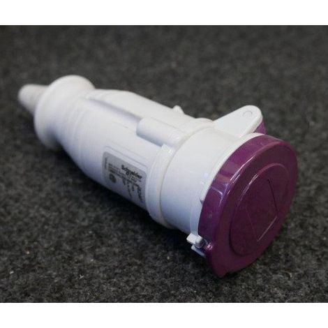 Prise mobile 2P 16A basse-tension 20-25V 50-60Hz verte femelle industrielle droite clapet violet IP44 Pratika SCHNEIDER (1/2)