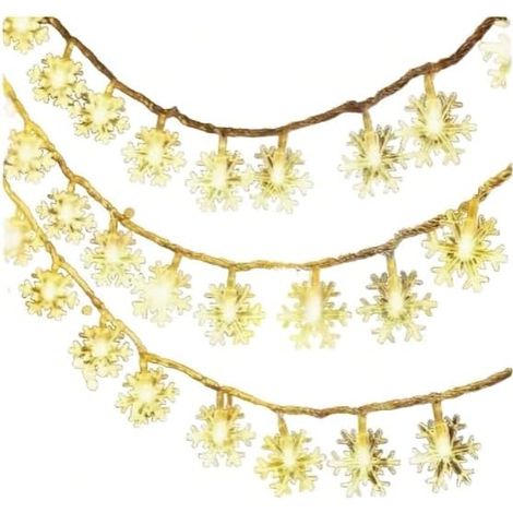 6M 40 LED Battery Operated Snowflake String Lights – Warm White String Lights for Indoor and Outdoor Decoration – Steady On and Flashing – Ideal for Christmas, Weddings, Bedrooms, Parties