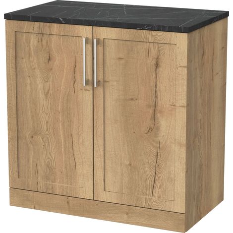 Stonnall Traditional Floor Standing 2 Door Vanity Unit with Black Pietra Marble Laminate Worktop, 800mm, Autumn Oak