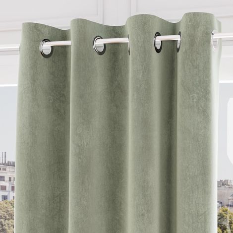 Soleil D Ocre – Rideau occultant en velours 135x250 cm – 8 oeillets en acier inox – Lavable en machine à 30 degrés – Couleur vert (1/2)