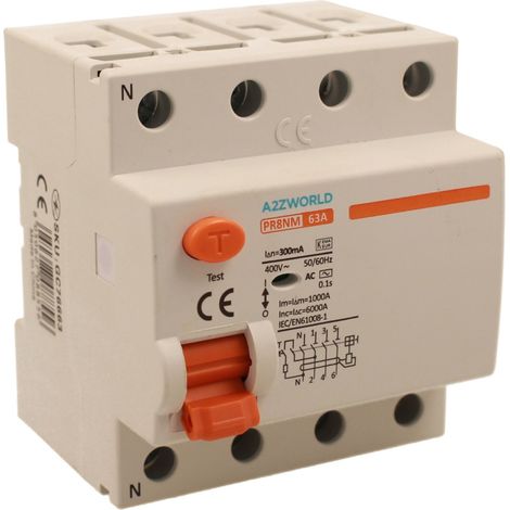 RCCB Interruttore Differenziale Puro Tipo AC 3P+N 4M 6000A 63A AC 400V IP20 IEC61008-1 PR8NM, Disponibili 30mA 300mA (300mA) (1/3)
