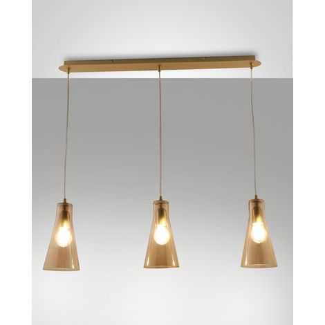Dafne Lampada a Sospensione in Metallo e Vetro Soffiato Colore Ambra 3 Luci E27 40W - Design Elegante per Interni Contemporanei e Raffinati