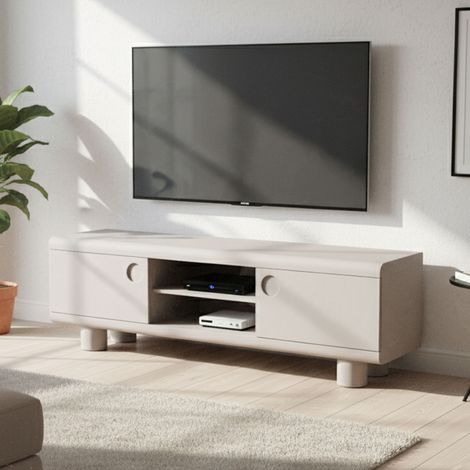 Meuble TV 2 portes et 2 niches 160x40x50cm gris (1/5)