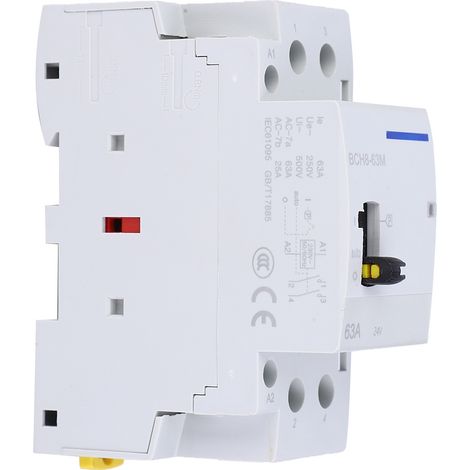Contacteur secteur domestique sur rail DIN BCH8-63M 2P 63A 24V avec interrupteur de commande manuel 1NO1NC (1/5)