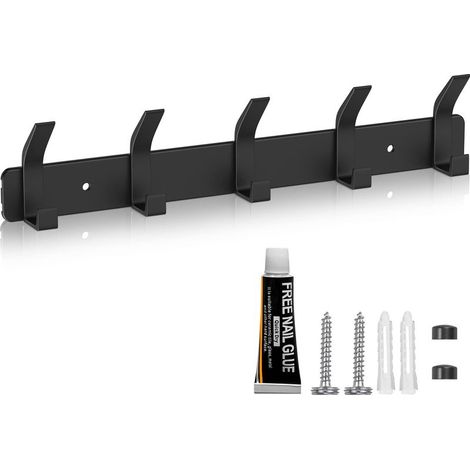 Wall-mounted Coat Rack, 5-Hook Wall-mounted Coat Rack, Bathroom Coat Rack, for Coat, Towel, Robe, Bathroom, Entryway, Black (1/5)