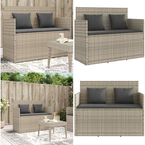 Panca da Giardino con Cuscini Grigio Chiaro in Polyrattan - Cuscino da seduta - Cuscino da giardino