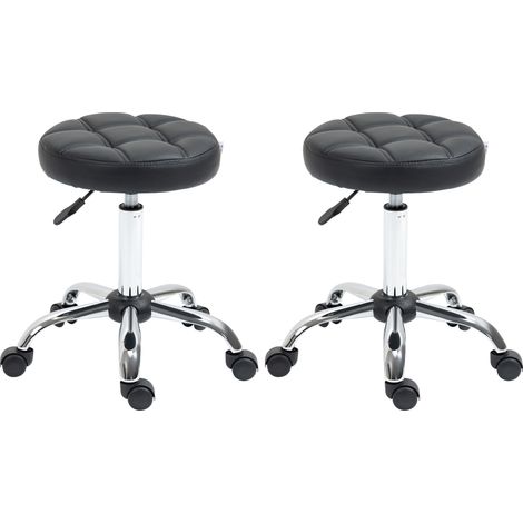 Lot de 2 tabourets de salon réglables à roulettes en similicuir noir Ø35,5 x 48-63 cm pour salons et instituts de beauté (1/5)