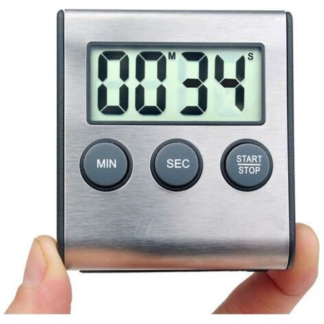 Mini Digital Timer, 24 Hour Format, Countdown and Stopwatch, for Kitchen, Sports, Study, Meeting, Parking, Medical Treatment Stainless Steel (1/4)