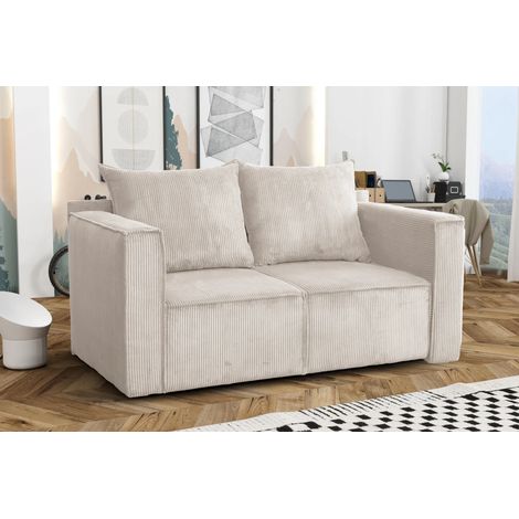 AX LIVING Hatay Schlafsofa 2 Sitzer Cord Creme Sofa mit Bettkasten 170
