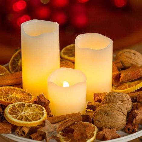 Jeu de 3 bougies LED en cire ivoire flamme 3D piles 5-7,5-10cm LED blanc chaud Lotti (1/5)