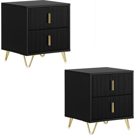 SoBuy Nachttisch 2er Set mit 2 Schubladen für Boxspringbett Beistelltisch 2 stücke Telefontisch Nachtschrank Nachtkommode Sofatisch Schwarz BHT ca. 40x47x40cm FBT115-SCHx2