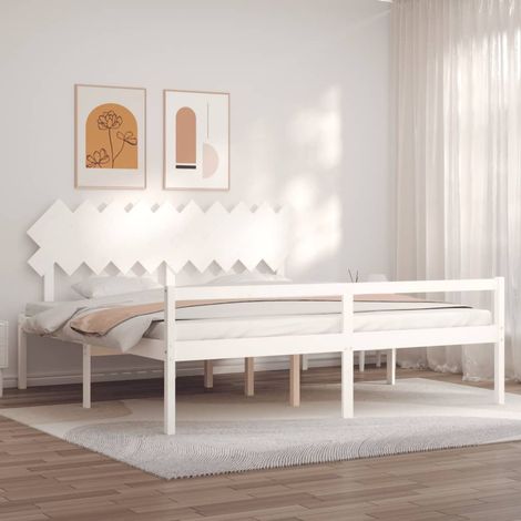 Lit adulte Contemporain avec tête de lit  Cadre de lit blanc 200x200 cm bois massif 89596 (1/5)