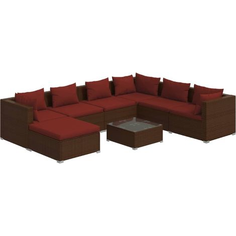 Set di mobili da giardino set da esterno 8 pz con cuscini poly rattan marrone 020017712