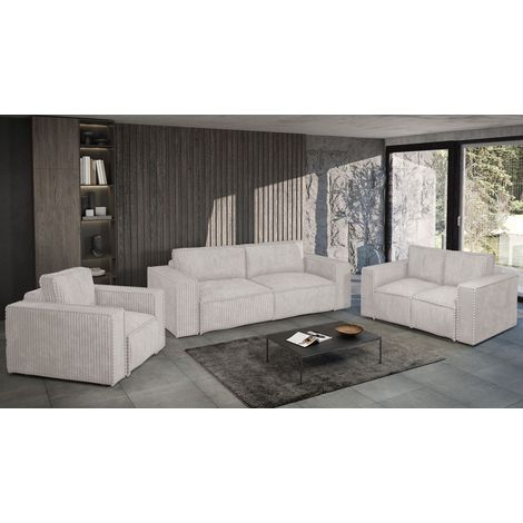 Sofaset Designersofa VAJANA 3-2-1 Stoff Tilia Creme (1/5)