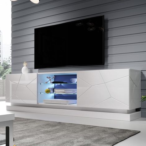 Meuble TV blanc design 200 cm à LED Clost - Sans LED (1/4)