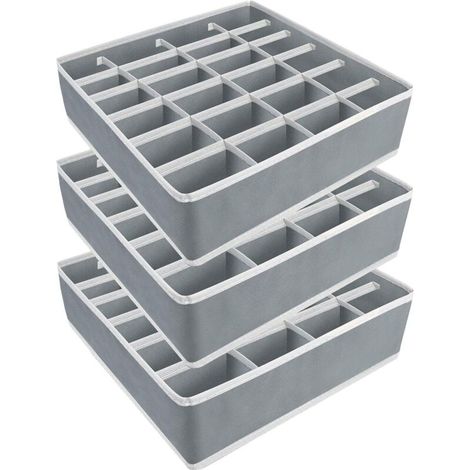 Lot de 3 Organisateur Sous Vetement, 24 Cellules Organizer de Tiroir Pliable Séparateurs de Tiroirs pour Chaussettes, Culottes, Ceintures, Cravates (Gris) (1/5)