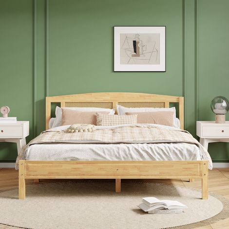MEUBLIV Cadre de lit 160x200 cm naturel – tête de lit en rotin, sans matelas (1/5)