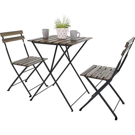 Set Bistrot 2 Sedie Con Tavolino Pieghevole Salvaspazio In Legno Di Acacia E Metallo Salottino Salotto Per Patio Giardino Balcone Veranda Esterno Piscina Terrazzo Arredo Design Semplice Marrone
