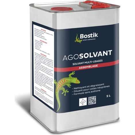 Bostik AGOSOLVANT Diluant et Nettoyant de Colles – Dégraissage des Surfaces à Encoller – Formule sans Acétone – Incolore – Bidon de 5L