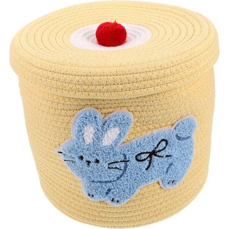 Panier de Rangement 1 Pièce avec Couvercle en Corde de Coton Jaune (1/4)