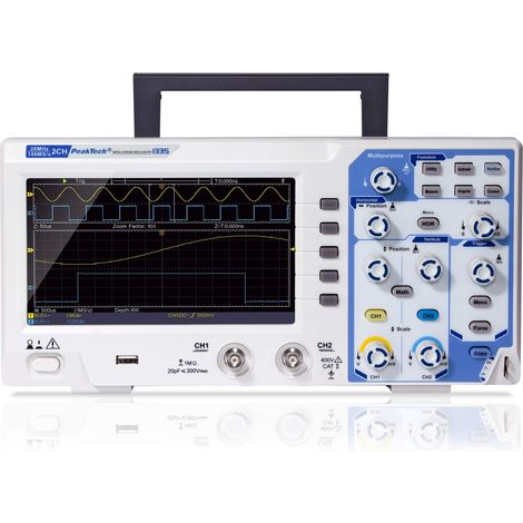 PeakTech P 1335 - Oscilloscopio a memoria digitale a 2 canali, 20 MHz, con interfaccia USB, 15 W, 240 V (1/5)