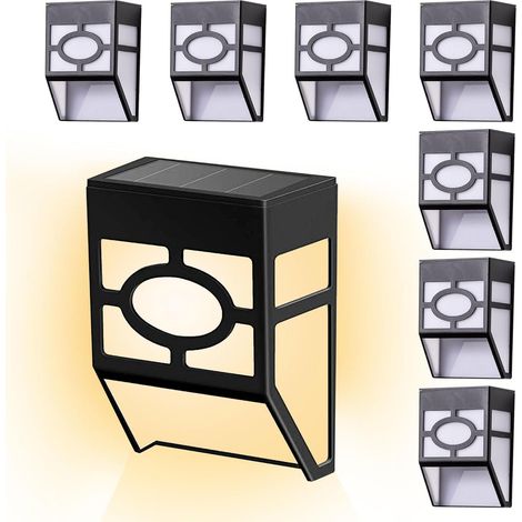 Appliques solaires d'extérieur (lot de 8) - Lampes solaires pour clôture - Éclairage extérieur - Lampes LED étanches pour jardin, te (1/5)