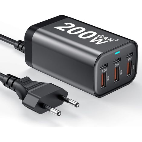 Chargeur rapide PD 3.0 120 W, compatible iPhone, Samsung Galaxy et iPad, avec 4 ports USB-C (2 USB-C et 2 USB-A). (1/5)